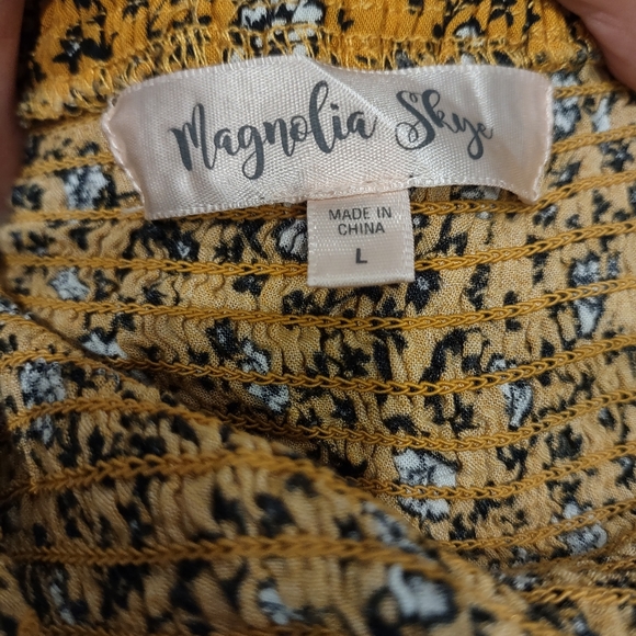 Magnolia Skye Ruched Off Shoulder Peasant Dress. Floral. Orange - Picture 8 of 10